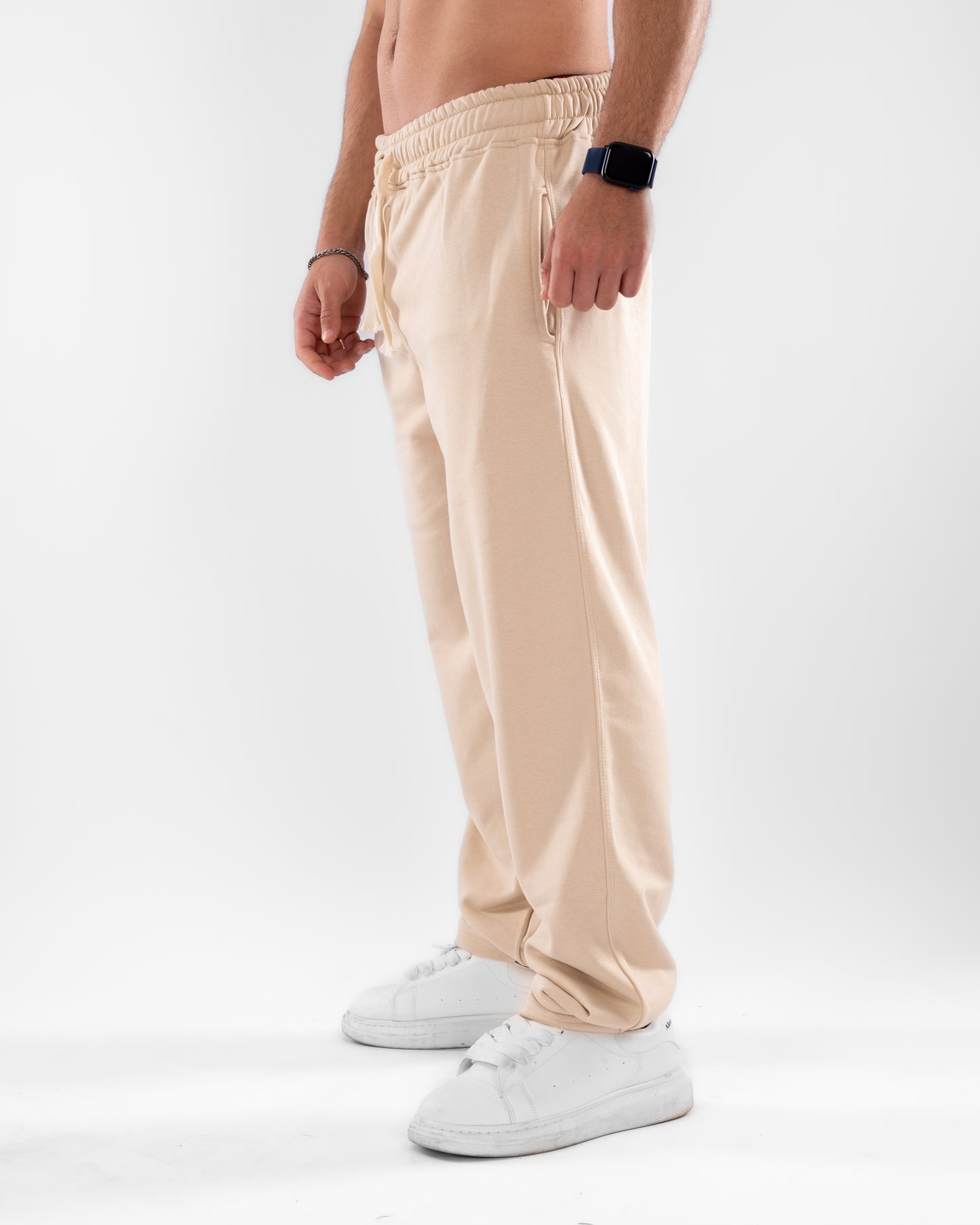Beige Wide Leg Unisex Sweatpants