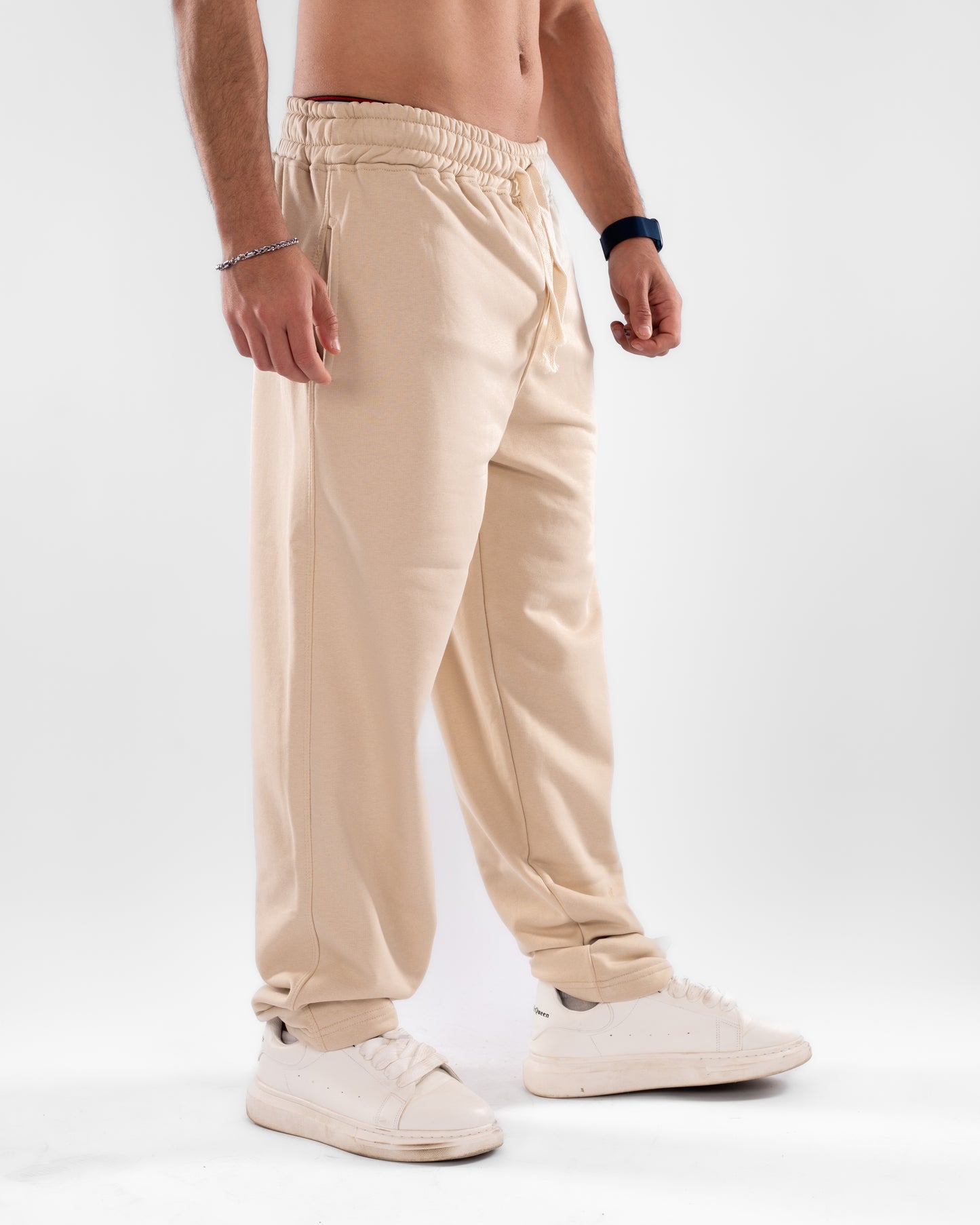 Beige Wide Leg Unisex Sweatpants